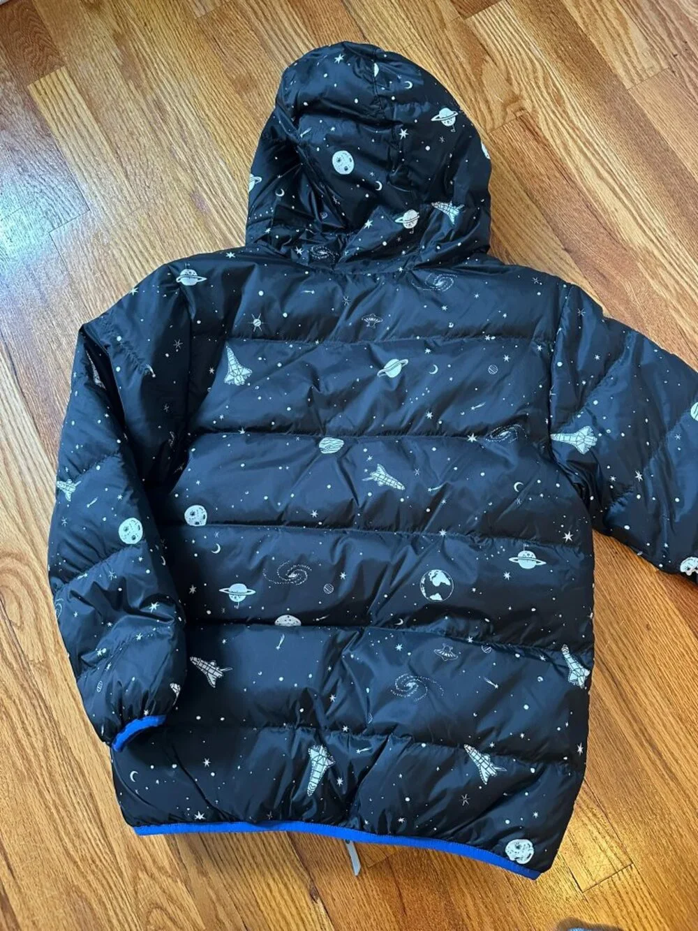 Hanna Andersson - Kids Reversible Puffer Jacket - Black Space/Blue - Size 140